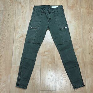 Pistola Skinny Cargo Jeans Olive Green Utility Moto Zipper Ankle